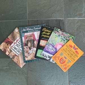 5 vintage books crochet lace, silk ribbon embroidery, needlework, alphabet etc
